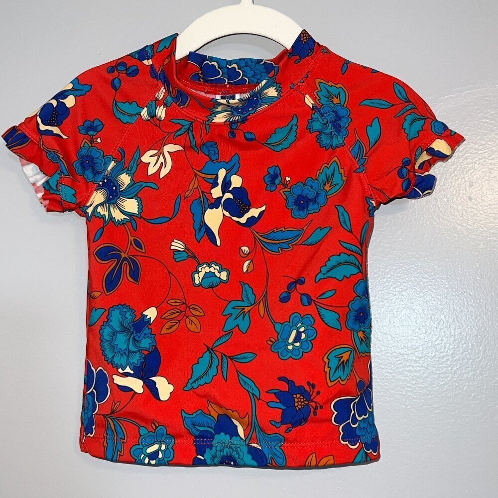 Janie and Jack Floral Short Sleeve Rash Guard Red Size 2T